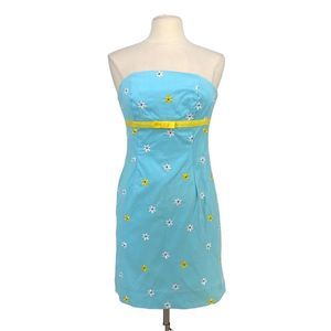 Vintage Lilly Pulitzer Strapless Floral Embroidered Dress Size 6 Blue Yellow